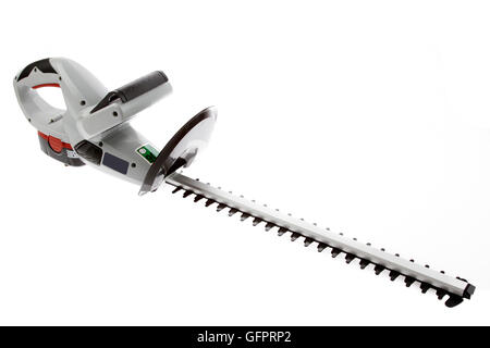 New cordless hedge trimmer isolated on plain background Stock Photo