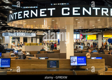 The Internet Centre, Internet Center in Departure Lounge 2 at Schiphol Amsterdam Airport Stock Photo