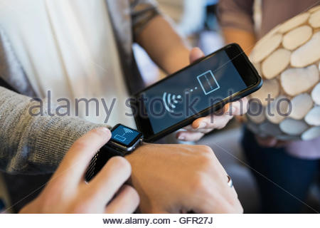 Close up man paying using smart watch contactless payment