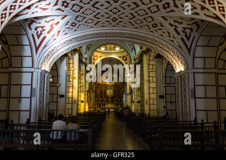 Lima - May 10 : Beautiful interior of a Catholic church in Lima. May 10 2016 Lima Peru. Stock Photo