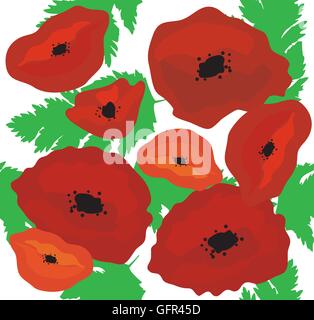 vector illustration of seamless poppies background Stock Vector