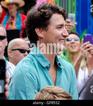 Canadian Prime Minister Justin Trudeau Marches in the 2016 Vancouver Pride Parade Stock Photo