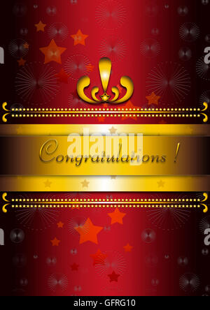 A red and gold congratulations ribbon banner isolated over a white ...