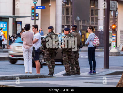 Paris, France, Street Scene, Group Security Forces, French Army Patrolling Streets, Place de la Bastille Stock Photo
