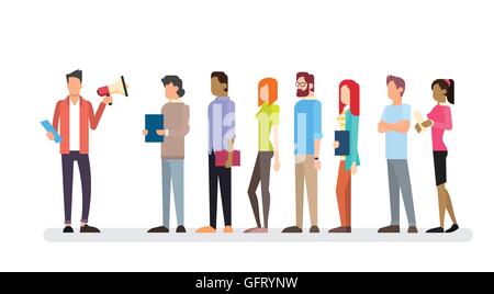 Casual Businessman Hold Megaphone Loudspeaker Colleagues Business People Team Leader Group Stock Vector