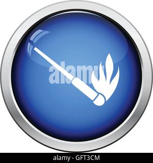 Burning matchstik icon. Glossy button design. Vector illustration. Stock Vector