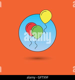 three party balloons in the sky, line icon style with color fill Stock Vector