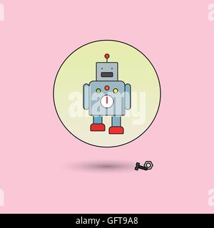 walking toy robot, line icon style with color fill Stock Vector