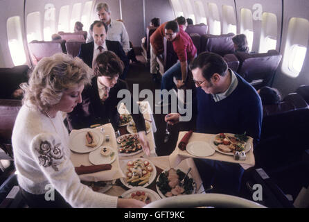 People Express PeoplExpress May 26th 1983 first flight from Gatwick airport London to Newark New Jersey USA. 1980s HOMER SYKES Stock Photo