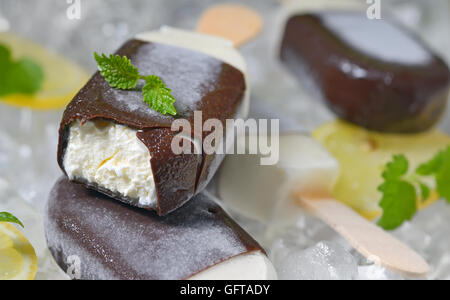 Lemon and mint  ice-cream on ice Stock Photo