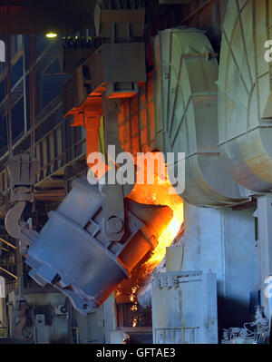 hot molten steel in a iron and steel plant production