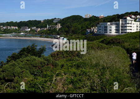 coast path views of sheltered bay and headlands at Langland , Gower, Swansea Stock Photo