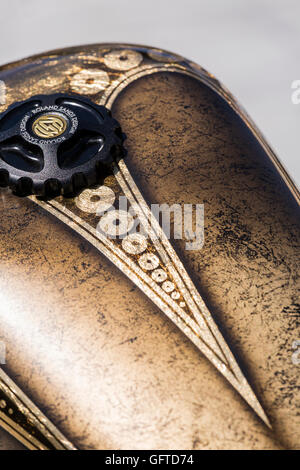 Customised harley davidson petrol tank with Roland Sands Design filler cap Stock Photo