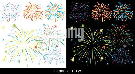 Fireworks on black and white background illustration Stock Vector