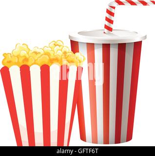 Popcorn in box and cup of drink illustration Stock Vector