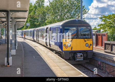 A four car Desiro 360 EMU service at Walton-on-the-Naze about to depart for Thorpe-Le-Soken. Stock Photo