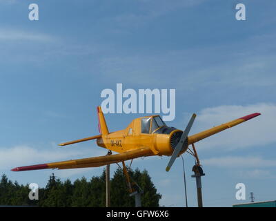 propeller plane used in agriculture to spray pesticides. It was also used to escape Communist Czechoslovakia a number of times Stock Photo
