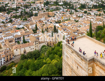 Albayzin (Albaicin) moorish quarter from Alcazaba tower Alhambra. Granada, Andalusia, Spain. Stock Photo