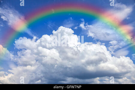 Image of bright rainbow and clouds. Stock Photo