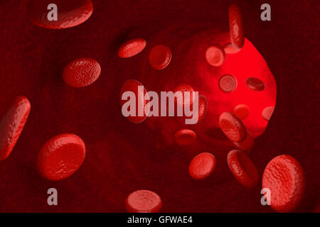 3D rendering red blood cells animation in an artery, flow inside body ...