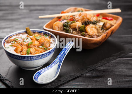 Asian shrimp soup and rice Stock Photo
