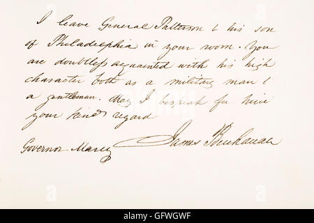 James Buchanan, 1791 - 1868. 15th President of the United States of America.  Hand writing sample. Stock Photo