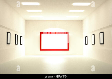 3D rendering of Blank of empty frames in a museum hallway Stock Photo