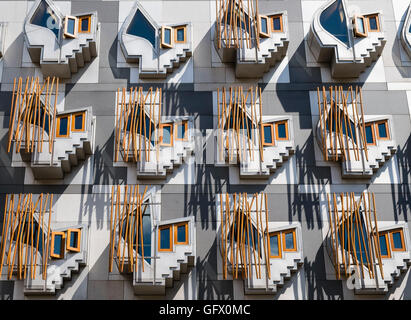 Architectural detail of windows on facade on Scottish Parliament building in Edinburgh Scotland , United Kingdom Stock Photo