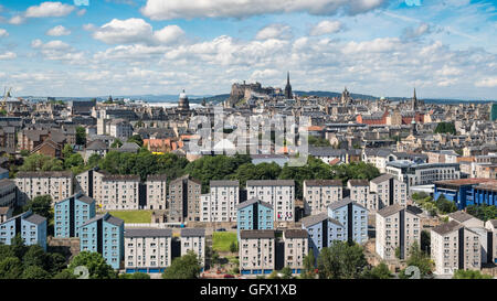 Skyline of city of Edinburgh from Salisbury Crags in Scotland United Kingdom Stock Photo