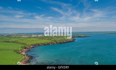 The busy Milford Haven Waterway and Oil and Gas terminals at Hakim, Pembrokeshire Stock Photo