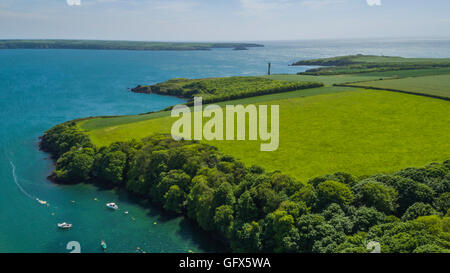 The busy Milford Haven Waterway and Oil and Gas terminals at Hakim, Pembrokeshire Stock Photo