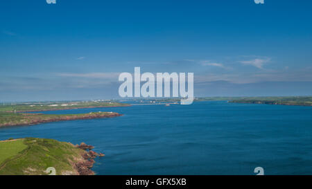 The busy Milford Haven Waterway and Oil and Gas terminals at Hakim, Pembrokeshire Stock Photo