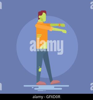 Halloween Banner Green Zombie Walking Cartoon Character Stock Vector