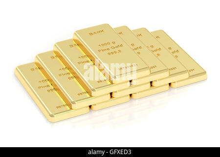 Stack of Gold Ingots, 3D rendering isolated on white background Stock ...