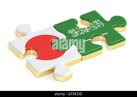 Japan and Saudi Arabia puzzles from flags, 3D rendering Stock Photo