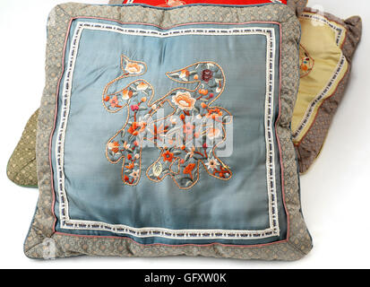 Embroidered Silk Cushion Chinese Character Stock Photo