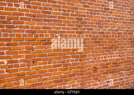 Angled view of busy brick wall pattern fading away. Stock Photo