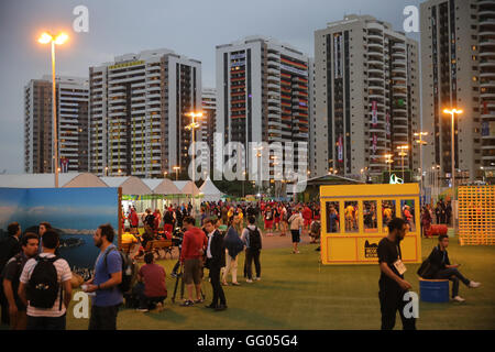 Rio de Janeiro, Brazil. 2nd Aug, 2016. A general view of the Olympic Village Barra and athlete's apartment blocks during the media day prior to the Rio 2016 Olympic Games in Rio de Janeiro, Brazil, 2 August 2016. The Rio 2016 Olympic Games take place from 05 to 21 August. Photo: Michael Kappeler/dpa/Alamy Live News Stock Photo