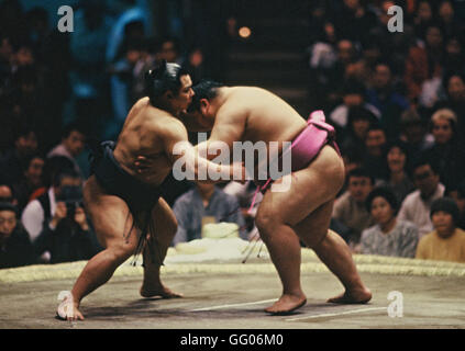 FILE: Former sumo champion Chiyonofuji dies at age 61. The former Yokozuna and 31-time sumo champion died on July 31st, 2016 due to pancreatic cancer. Photo taken FEBRUARY 10, 1990 - Sumo : Chiyonofuji fights against Kotogaume during the Sumo Tournament. Stock Photo