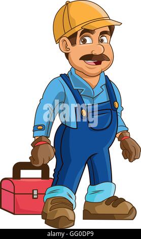 construction or industrial worker holding toolbox icon Stock Vector