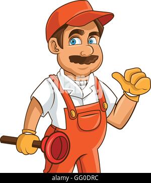 construction or industrial worker holding plunger icon Stock Vector