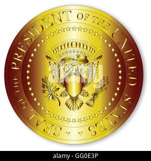 A depiction of the seal of the president of the United States of America in gold Stock Vector