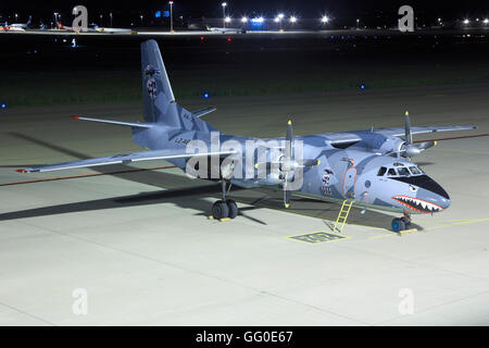 Stuttgart/Germany Februar 3, 2015: Antononv An-26 from Air Bright Airliners and the machine from the film 'The Expendables 2' at Stock Photo