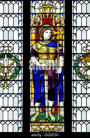 London, England, UK. Church of St Alban the Martyr, Holborn. Stained glass window: St Alban Stock Photo