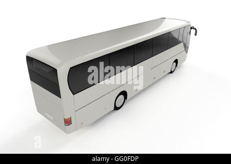 Top Back Perspective View on White City Bus - Background 3D illustration Stock Photo