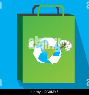 Isolated green bag with a planet illustration on a blue background Stock Vector