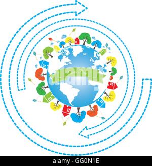 Isolated planet earth with icons and a pair of arrows around it for earth day Stock Vector