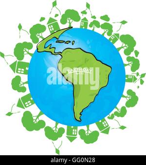 Isolated planet earth with different icons on a white background Stock Vector
