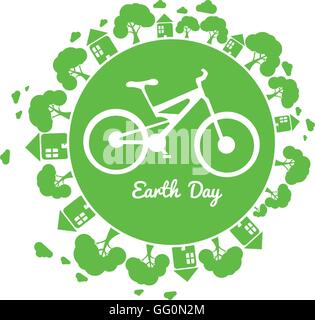 Isolated planet earth with icons and a silhouette of a bicycle on a white background Stock Vector