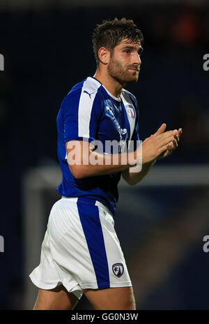 Chesterfield's Ched Evans applauds the fans as he is substituted during the pre-season friendly match at the Proact Stadium, Chesterfield. Stock Photo